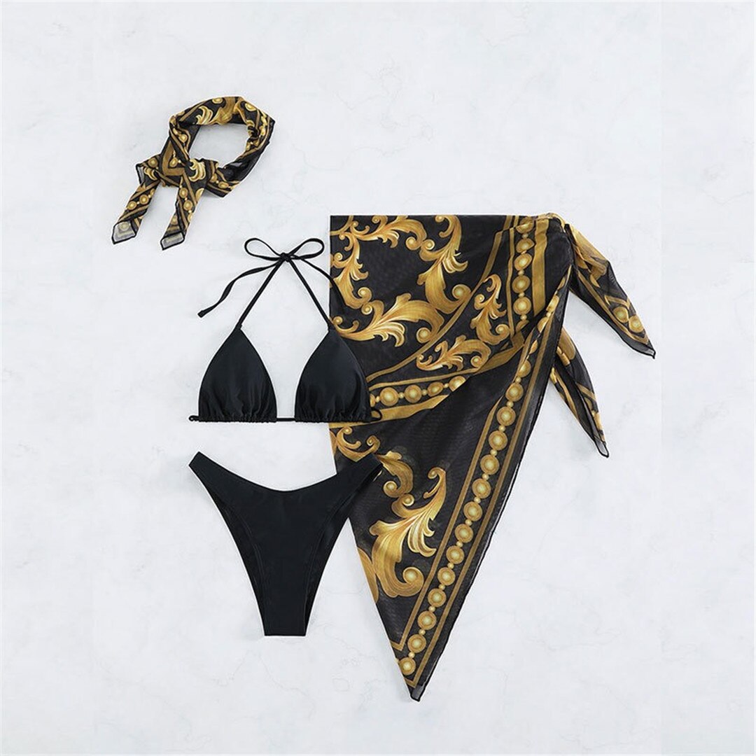Heidi-Mode | Bedruckte Bikini Satzs Schal & Cover up 4 Teile