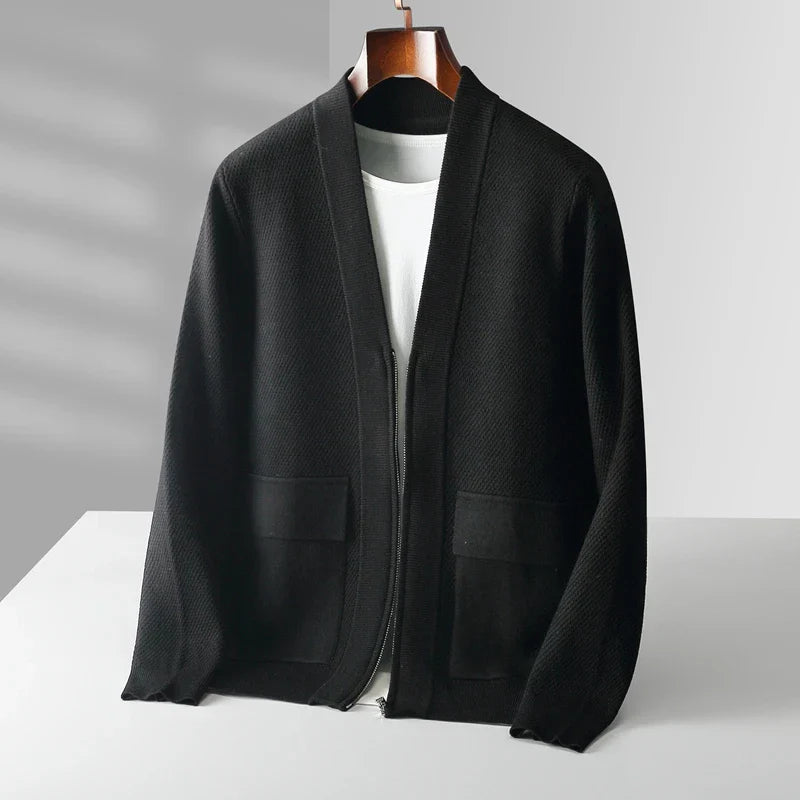 Heidi-Mode - Premium Winter Virgin Wool Quarter Zip Cardigan für Männer