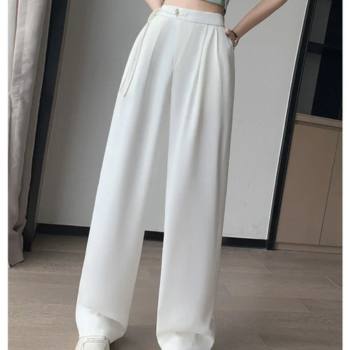 Heidi-Mode | Seoulish Hohe Taille Weiße Anzug Breite Beine Damen Hose Frühjahr Sommer Weiblich Elegant Minimalismus Gerade Locker Hose