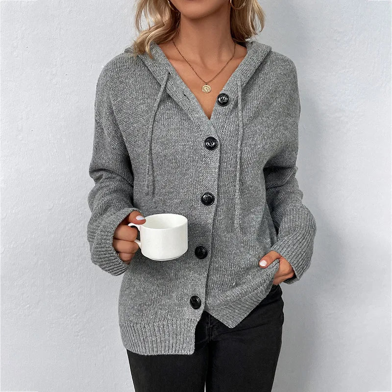 Damen gestrickter Cardigan mit Kapuze