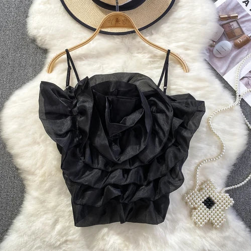 Heidi-Mode | Chic Vintage Rückenfreies Korsett Bustier Dreidimensional Blume Tanktop Koreanische Mode Sommer Strand Frauen Sling Crop Top