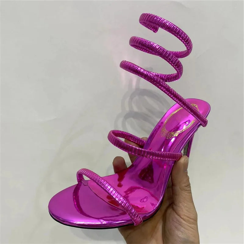 Heidi-Mode | Schlange Riemen Hohe Absatzsandalen Frauen Sommer Knöchelriemen Bankett Fest Schuhe Schmale Bänder Hohe Absätze Damen Gladiator Sandalen