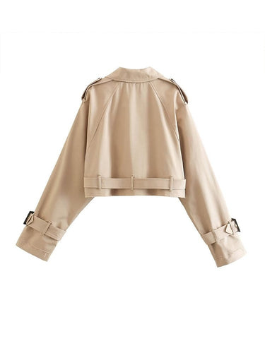 Heidi-Mode - Stilvolle und Bequeme Beige Crop-Trenchcoat für Herbst Frauen