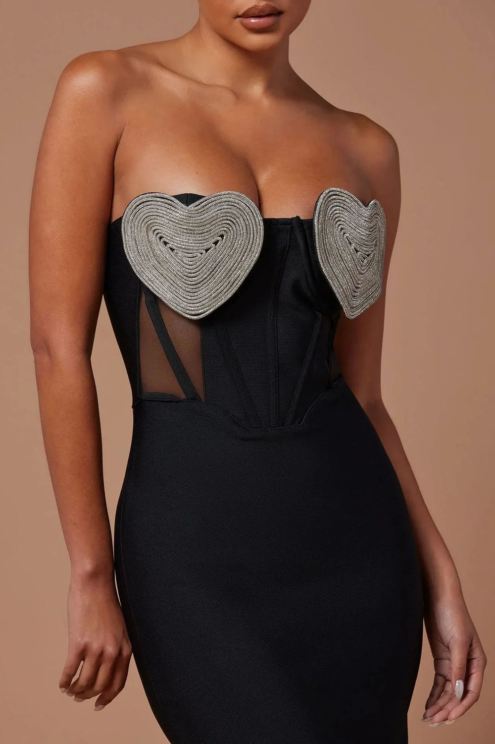 Heidi-Mode | Frauen Sexy Off The Shoulder Herz Diamant Strapless Bodycon Midi Bandage Kleid Nachtclub Fest Feiern Outfit