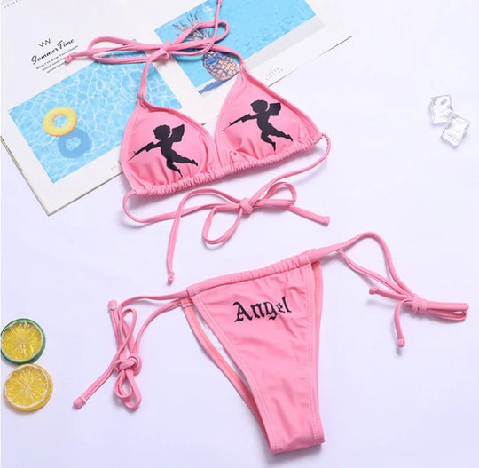 Heidi-Mode | Sexy Goth Bikini Frauen Buchstaben Totenkopf Druck Badeanzug Split Badeanzug Hohe Taille Gotische Bikini Set Strandoutfits