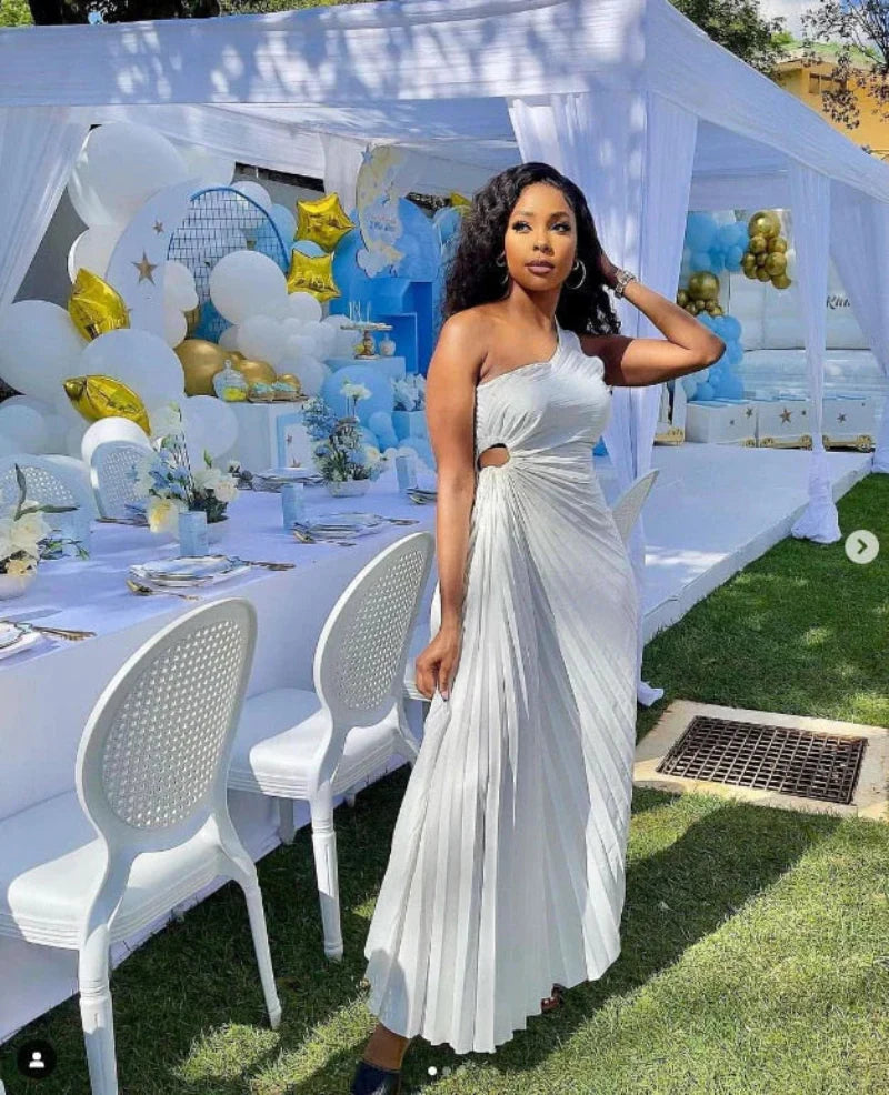 Heidi-Mode | Elegante Ein-Schulter Taillierte Falten Aftenkjole