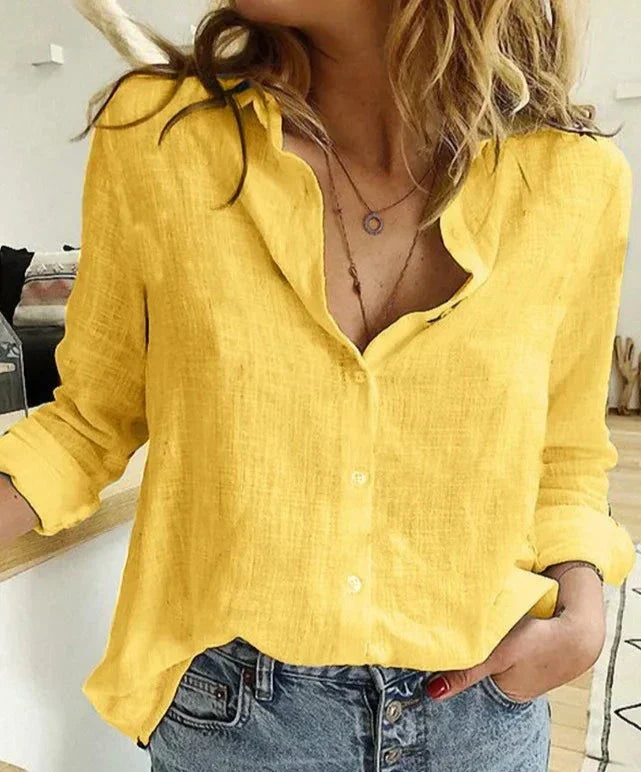 Heidi-Mode | Elegantes, Lässiges Langarmhemd für Damen aus Baumwolle und Leine