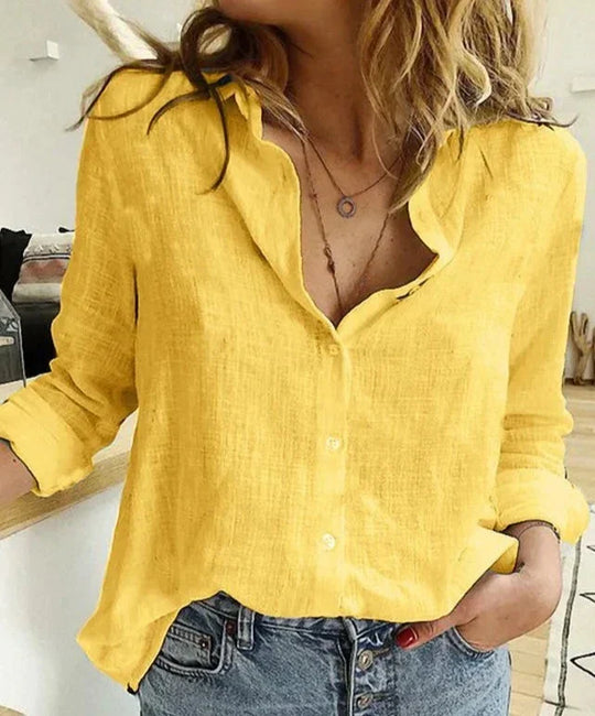 Heidi-Mode | Elegantes, Lässiges Langarmhemd für Damen aus Baumwolle und Leine
