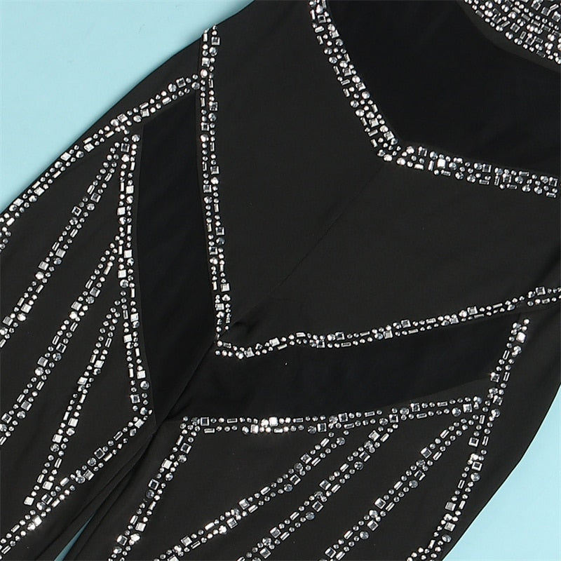 Heidi-Mode | Diamanten Netz Rückenfreies Schlaghose Overall