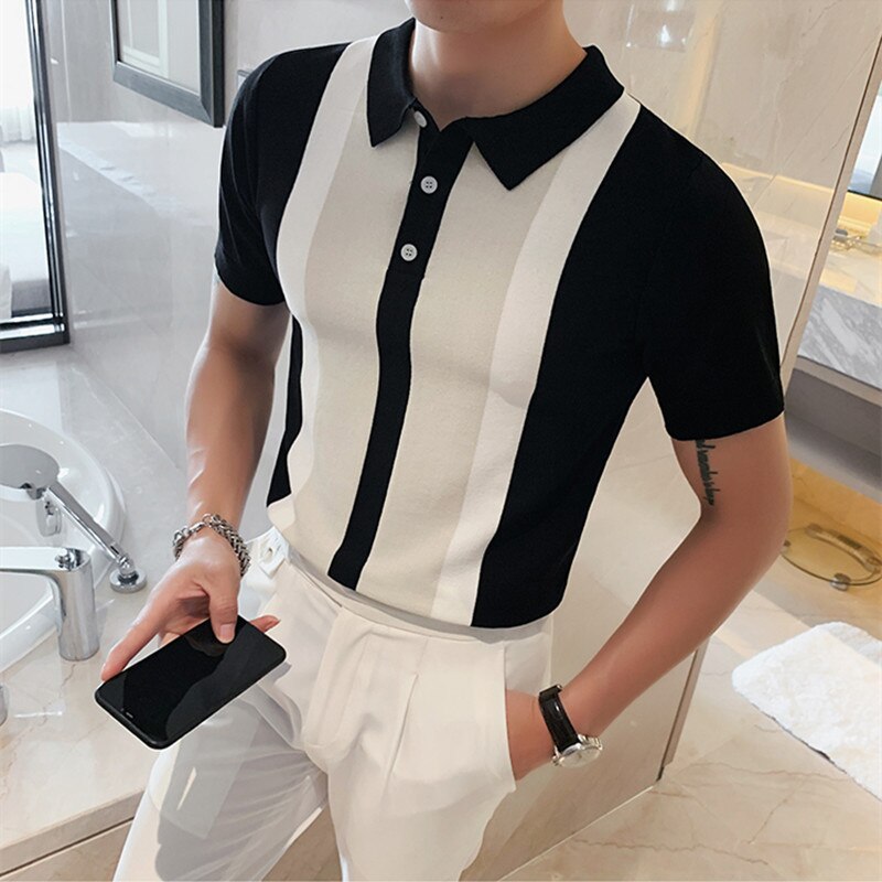 Heidi-Mode | Strick Kontraststreifen Kurzarm Polo Shirts