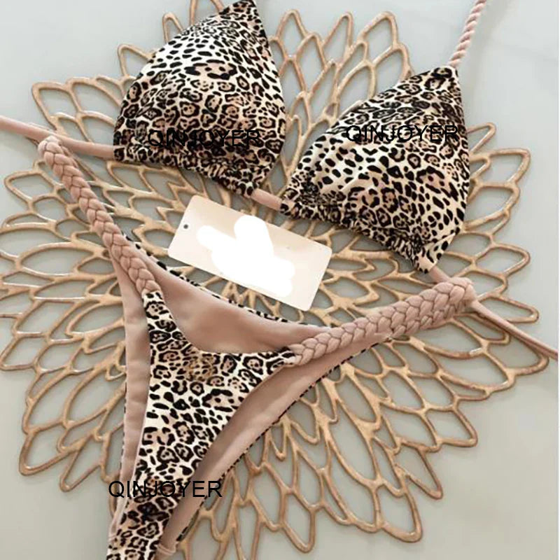 Heidi-Mode | Bademode Frauen Sexy Brasilianisches Bikini Set Slip Hohe Taille Badeanzug Leopard Print Zu Teilen Strandbekleidung Badehosen