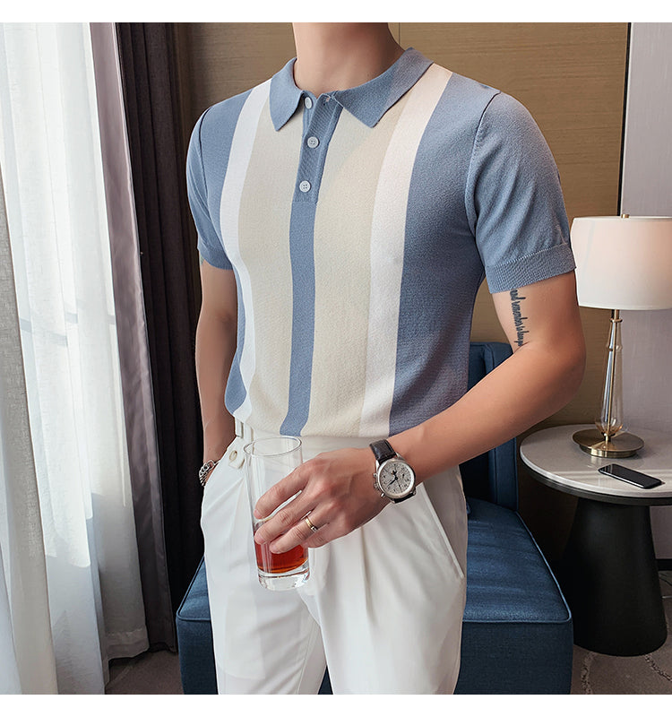 Heidi-Mode | Strick Kontraststreifen Kurzarm Polo Shirts