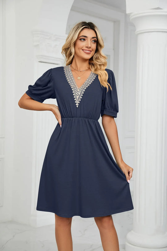 Heidi-Mode | Einfache Spitz Patchwork Kleid für Frühling/Sommer