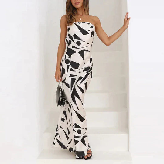 Strapless zeemeermin jurk met geometrische print