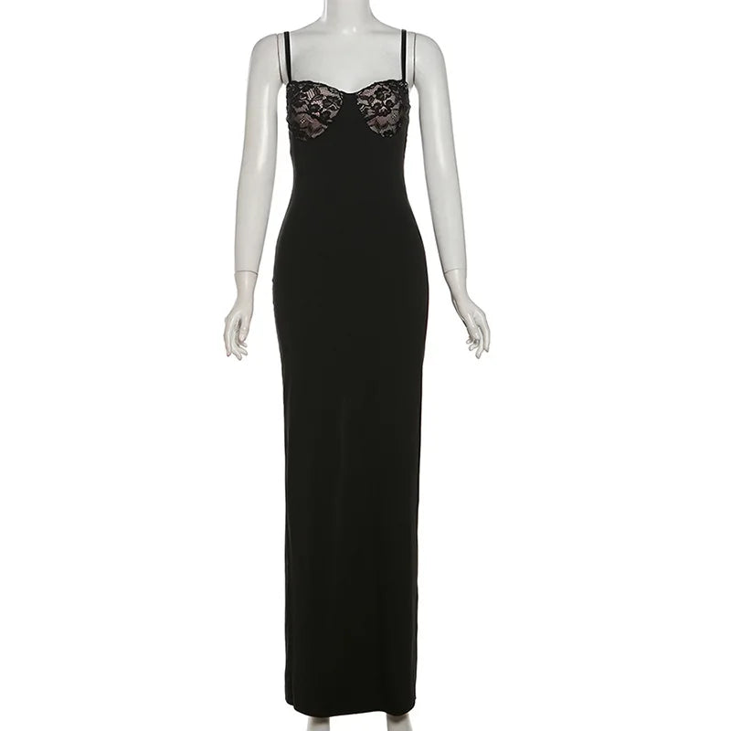 Heidi-Mode | Frauen Sommer Temperament Spitze Verbundene Träger Lange Röcke Sexy Schlanke Kleid Elegant Sexy Partykleid Klub Kleidung