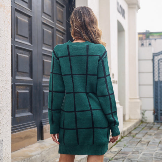 Heidi-Mode | Oversized Pullover Grüner Karierter Strickpullover