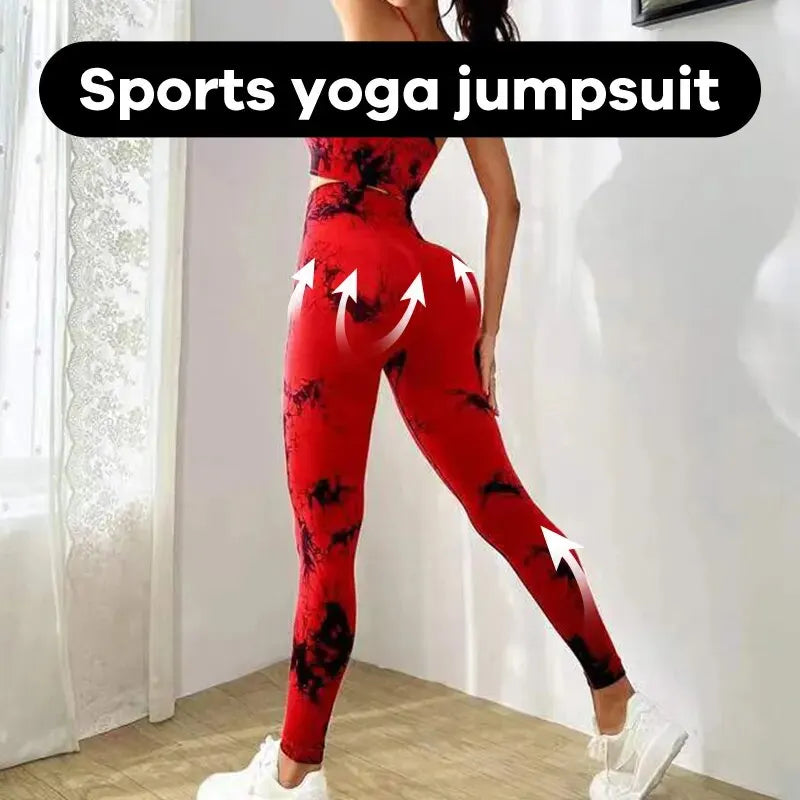 Heidi-Mode | Tie Dye Yoga Damen Trainingsanzug Fitness Yoga Set Sportbekleidung Trainings-Bh und Hohe Taille Trainingshose Fitness Kleidung Nahtlose Sportsets