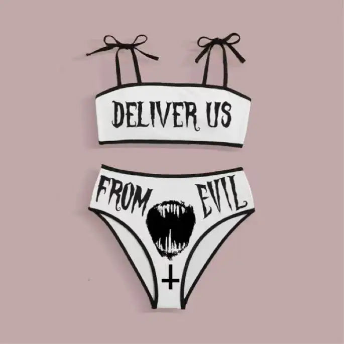 Heidi-Mode | Sexy Goth Bikini Frauen Buchstaben Totenkopf Druck Badeanzug Split Badeanzug Hohe Taille Gotische Bikini Set Strandoutfits