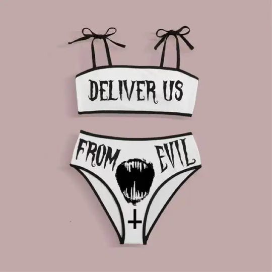 Heidi-Mode | Sexy Goth Bikini Frauen Buchstaben Totenkopf Druck Badeanzug Split Badeanzug Hohe Taille Gotische Bikini Set Strandoutfits