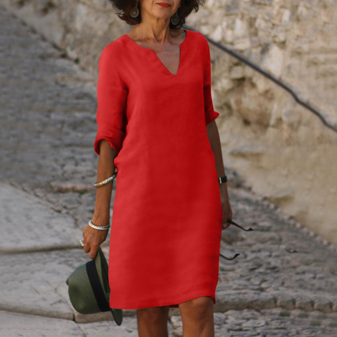 Heidi-Mode | Elegantes Leinen Sommerkleid mit V-Ausschnitt