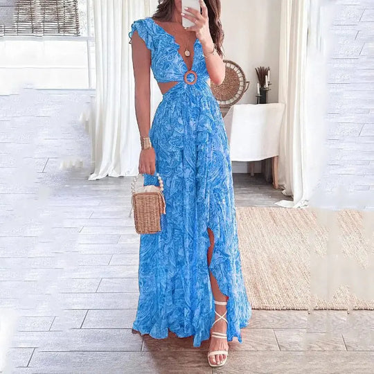 Rückenfreies Sexy Deep V Neck elegantes Kleid