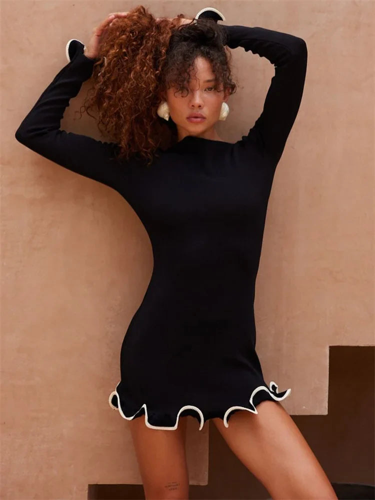 Heidi-Mode | Rüsch High Waist Strick Mini Kleid