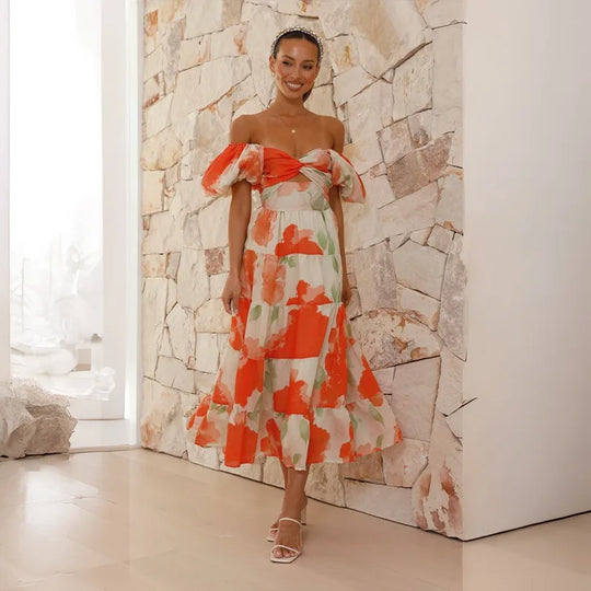 Heidi-Mode | Puffärmel Off Shoulder Maxi Kleider