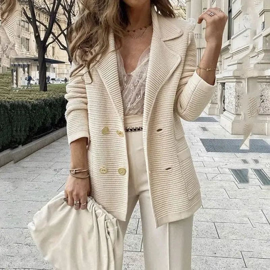 Heidi-Mode | Damen Eleganter Stoff Blazer mit Praktischen Taschen und Langarm