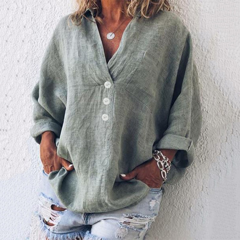 Heidi-Mode | Relaxed Fit Leinenbluse mit Knopfdetail für Damen