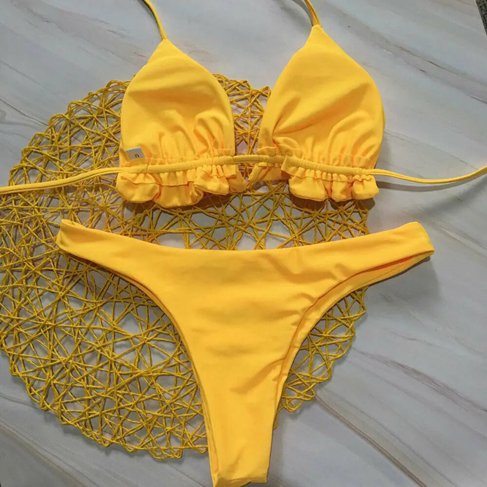 Heidi-Mode | Sommer Frauen Sexy Bandage Brasilianisch Bikini Set Top Tanga Unterteil Set Strand Push Up Badeanzug Damen Schnür Badebekleidung