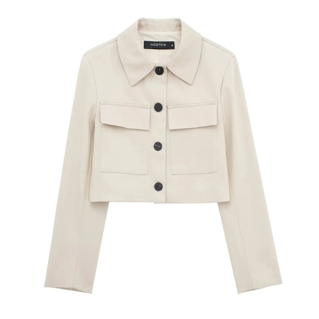 Heidi-Mode | Frühling Frauenmode Beige Blau Jacke Anzug Ein-Knopf Jacke Frauen Hohe Taille Lässige Baggy Hosen 2 Teilig Set