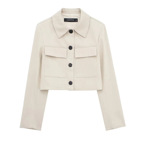 Heidi-Mode | Frühling Frauenmode Beige Blau Jacke Anzug Ein-Knopf Jacke Frauen Hohe Taille Lässige Baggy Hosen 2 Teilig Set