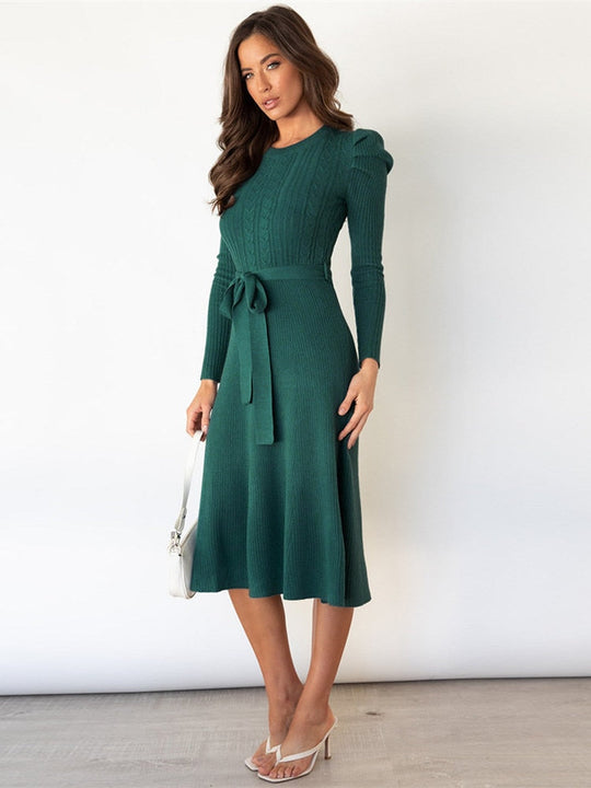 Strick-midi-Kleid mit Rundhalsausschnitt