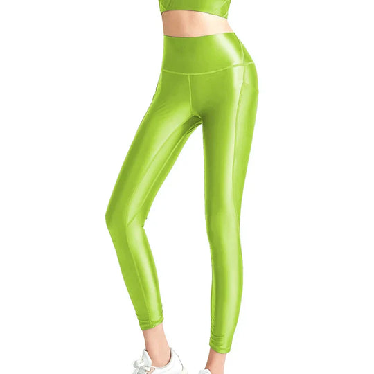 Heidi-Mode | Satin Glänzende Damen Bademode Weste Öl Hohe Taille Hose Glatte Fitness Gloss Yoga Lauf Sweatset Leggings