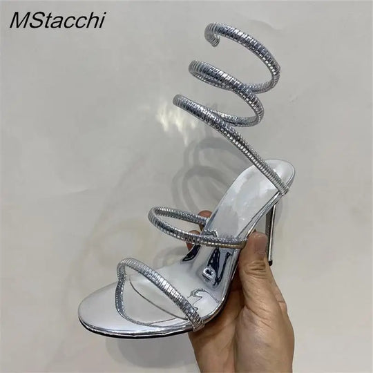 Heidi-Mode | Schlange Riemen Hohe Absatzsandalen Frauen Sommer Knöchelriemen Bankett Fest Schuhe Schmale Bänder Hohe Absätze Damen Gladiator Sandalen