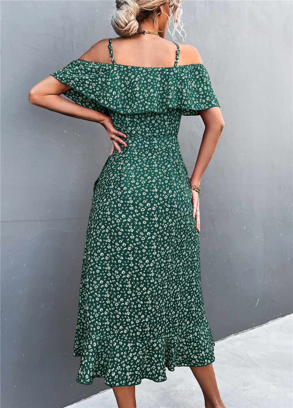 midi off-shoulder jurk met bloemenprint