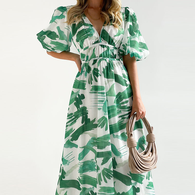 midi jurk met groene print