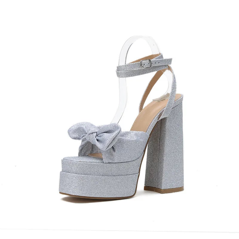 Heidi-Mode | Glitzer Plattform Bogen High Heels