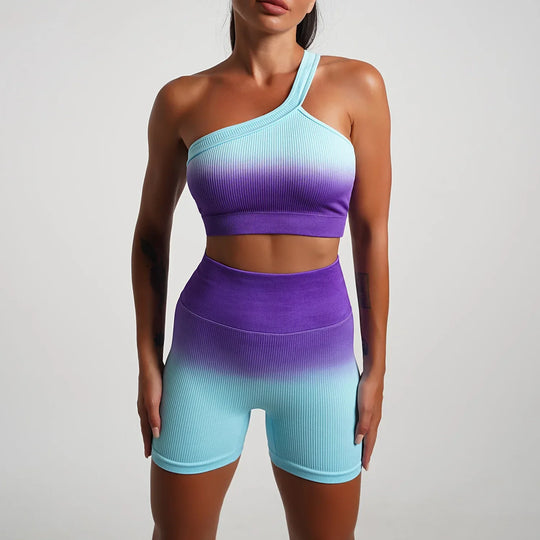Heidi-Mode | Nahtlose Gradient Yoga Set Sport Fitness Hohe Taille Hip Lifting Hosen Langarm Anzüge Training Fitness Leggings Set für Frauen