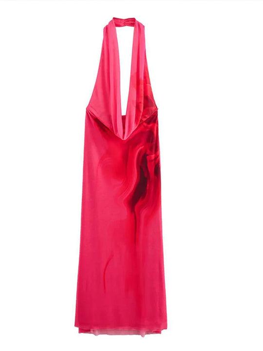 Heidi-Mode | Halter Offene V-Rückenlose Maxi Kleider