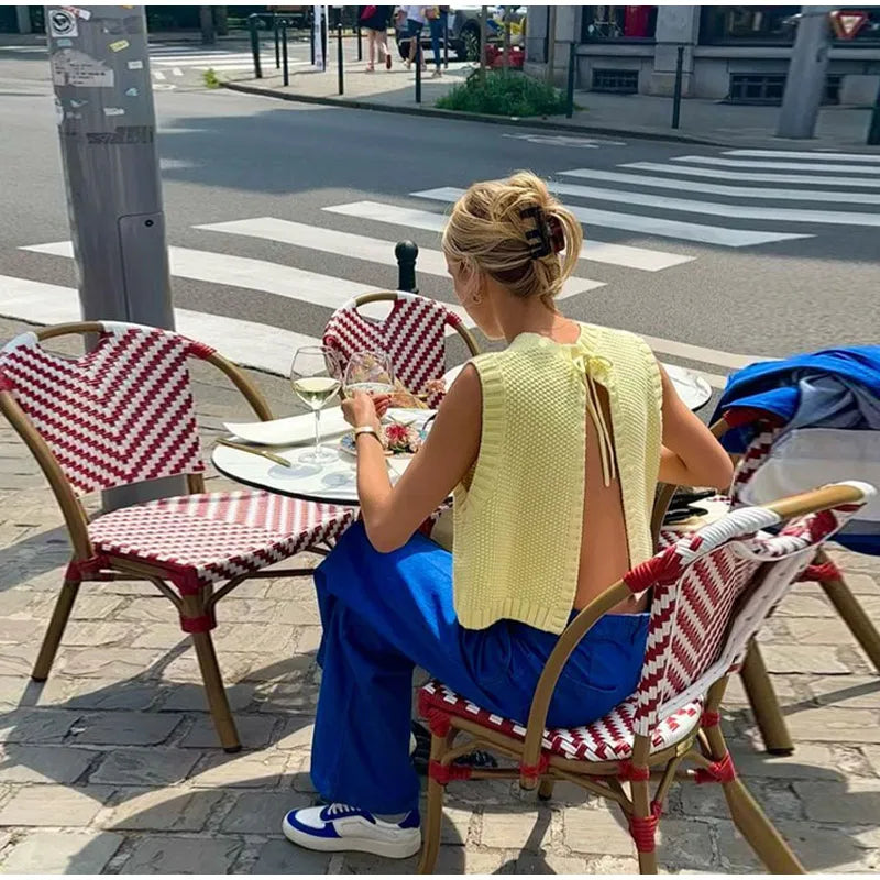Heidi-Mode | Gestrickter, Rückenfreier Top mit Schnürung