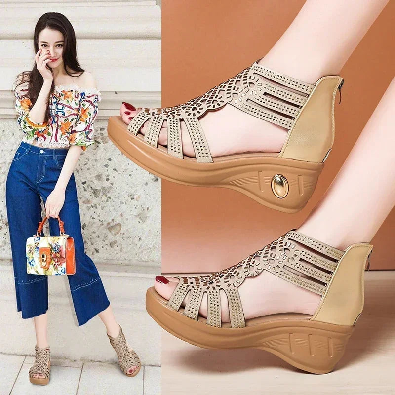 Heidi-Mode | Mode Wedge Sandalen Frauen Sommer Schuhe Elegante Damen Rom Huled Sandalen Female Sandalias Schwarze Wedge Sandalen