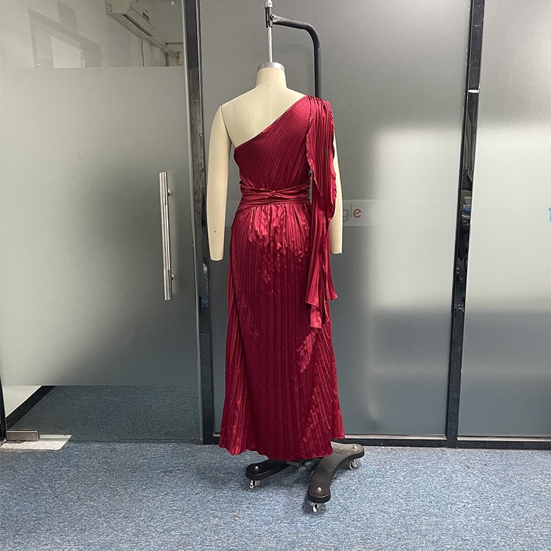 Heidi-Mode | Satingeplissee Drapierte Ärmel Bodenlange Kleider