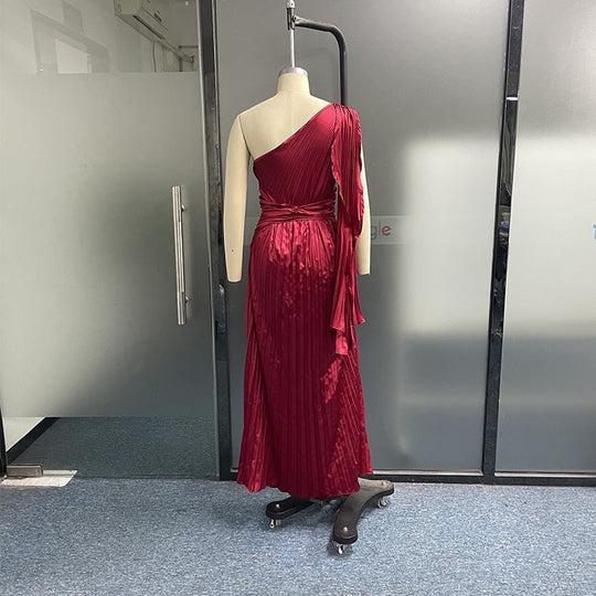 Heidi-Mode | Satingeplissee Drapierte Ärmel Bodenlange Kleider