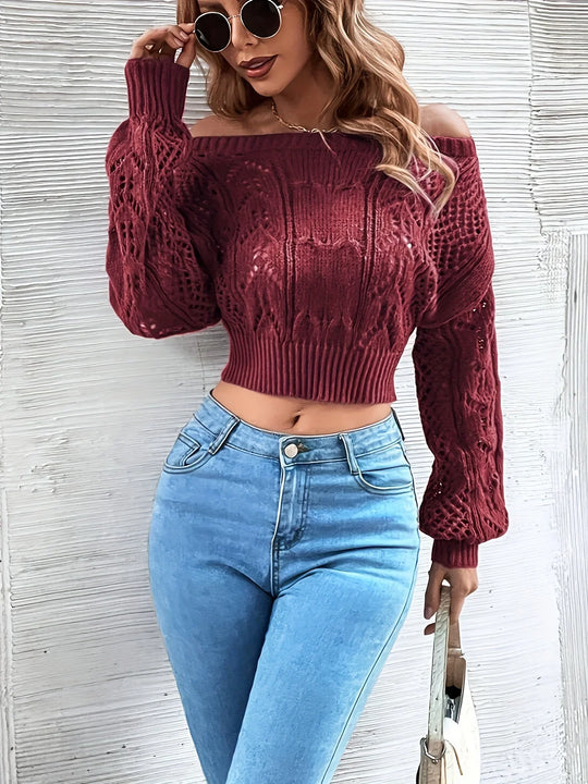 Heidi-Mode | Gestrickter Off-Shoulder Halow Pullover