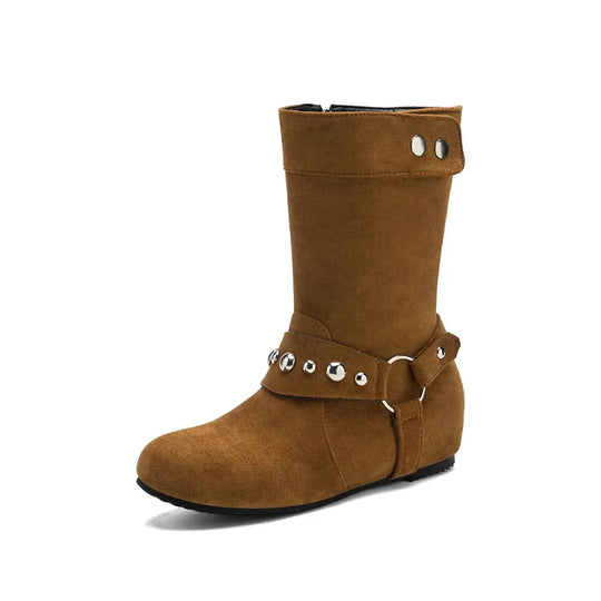 Heidi-Mode | Cowboy-Stiefeletten für Damen mit niedrigem Absatz und rutschfester PU-Sohle