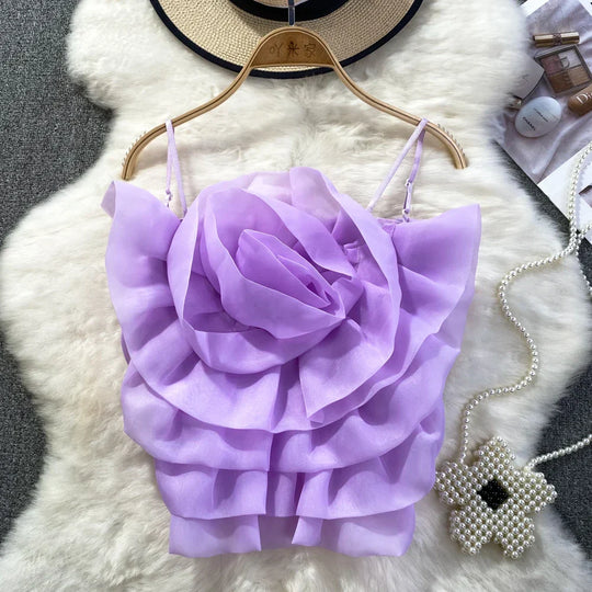 Heidi-Mode | Chic Vintage Rückenfreies Korsett Bustier Dreidimensional Blume Tanktop Koreanische Mode Sommer Strand Frauen Sling Crop Top