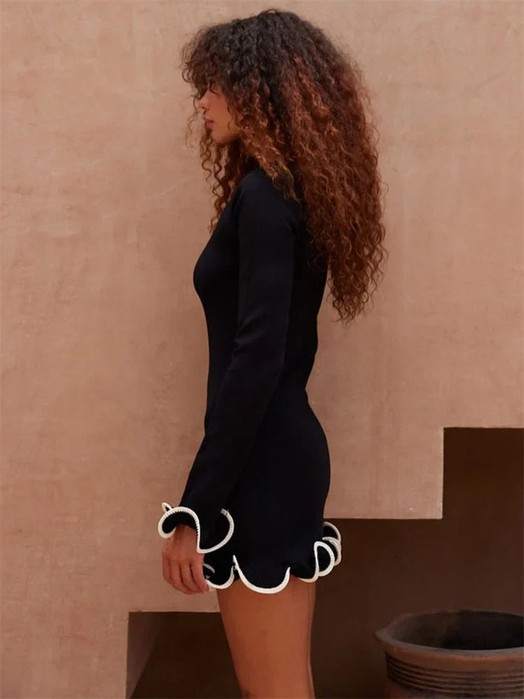 Heidi-Mode | Rüsch High Waist Strick Mini Kleid