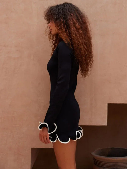 Heidi-Mode | Rüsch High Waist Strick Mini Kleid