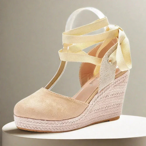 Heidi-Mode | Boho Keilabsatz Sandaletten für Damen mit Bändern